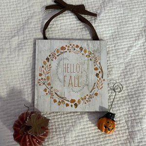 Fall Decor bundle (sign, photo holder, ceramic pumpkin)